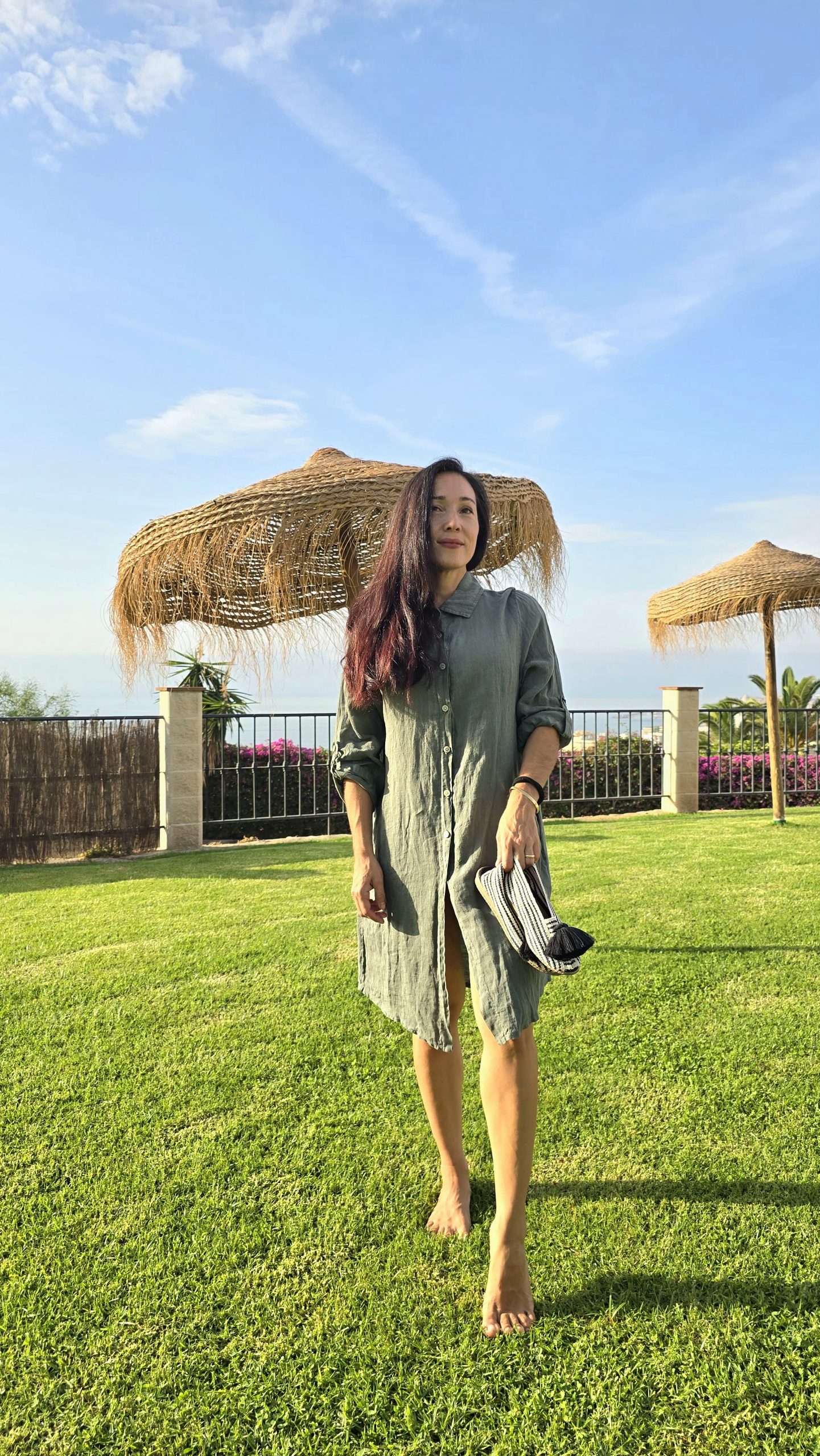 Vestido de Lino caki con logo ojo turco verde brillante - Imagen 2