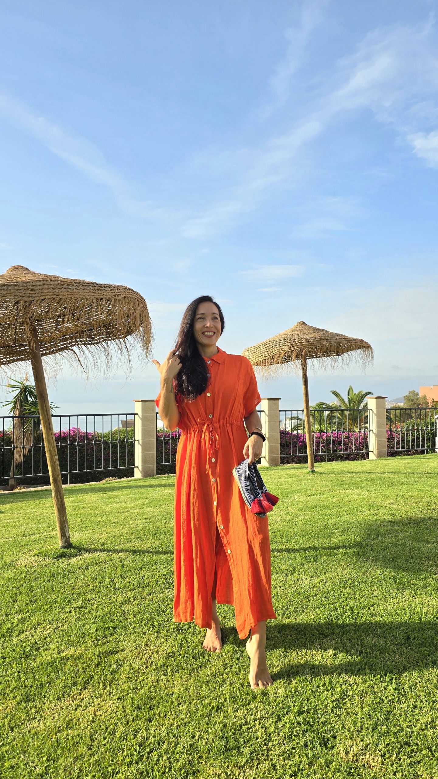 Vestido de Lino ajustable naranja con alas naranja oscuro brillante - Imagen 2