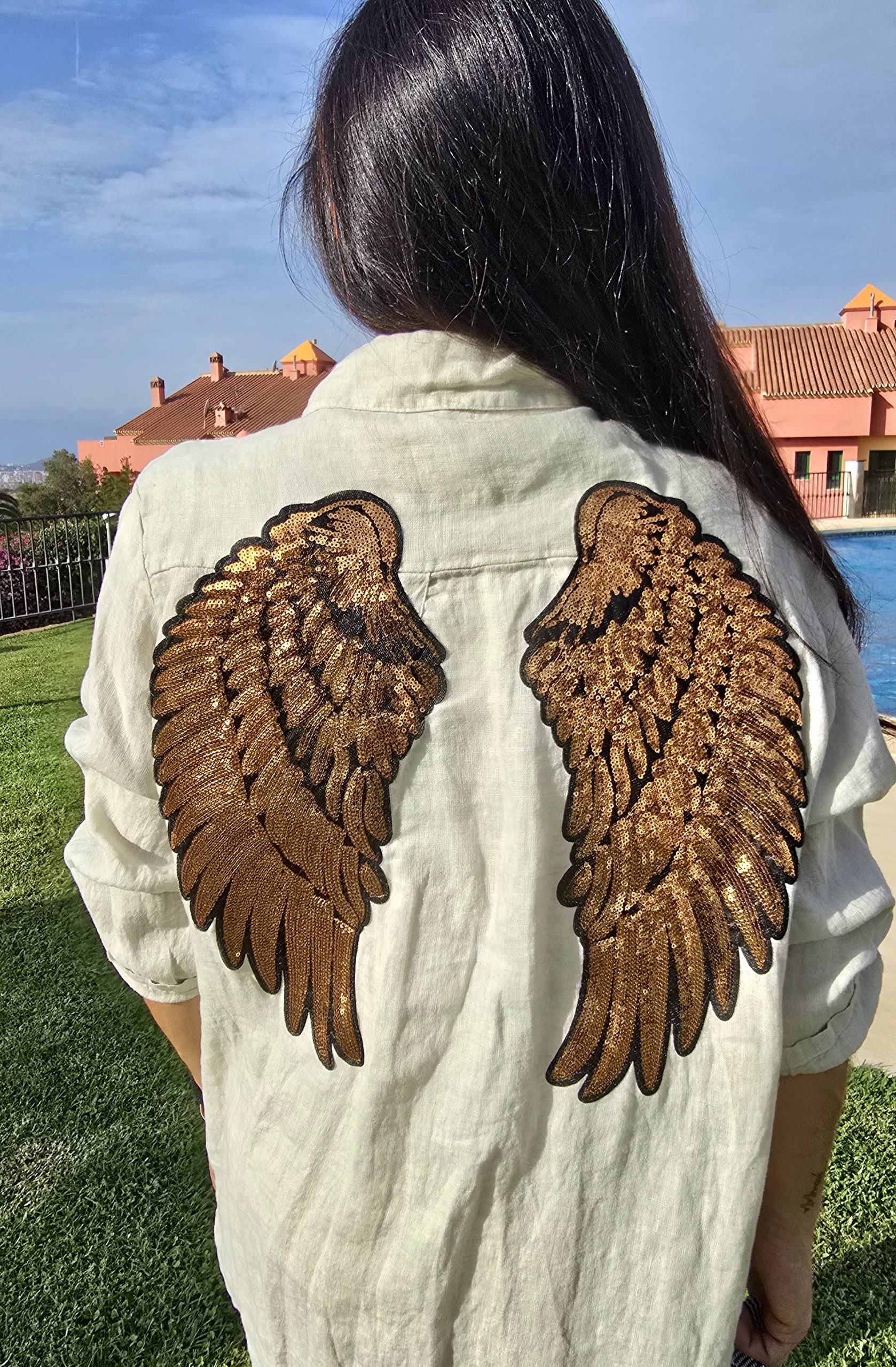 Vestido de Lino beige con alas dorado oscuro - Imagen 3