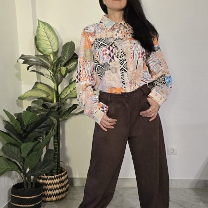 Camisa multicolor tierra manga larga mujer estampado boho