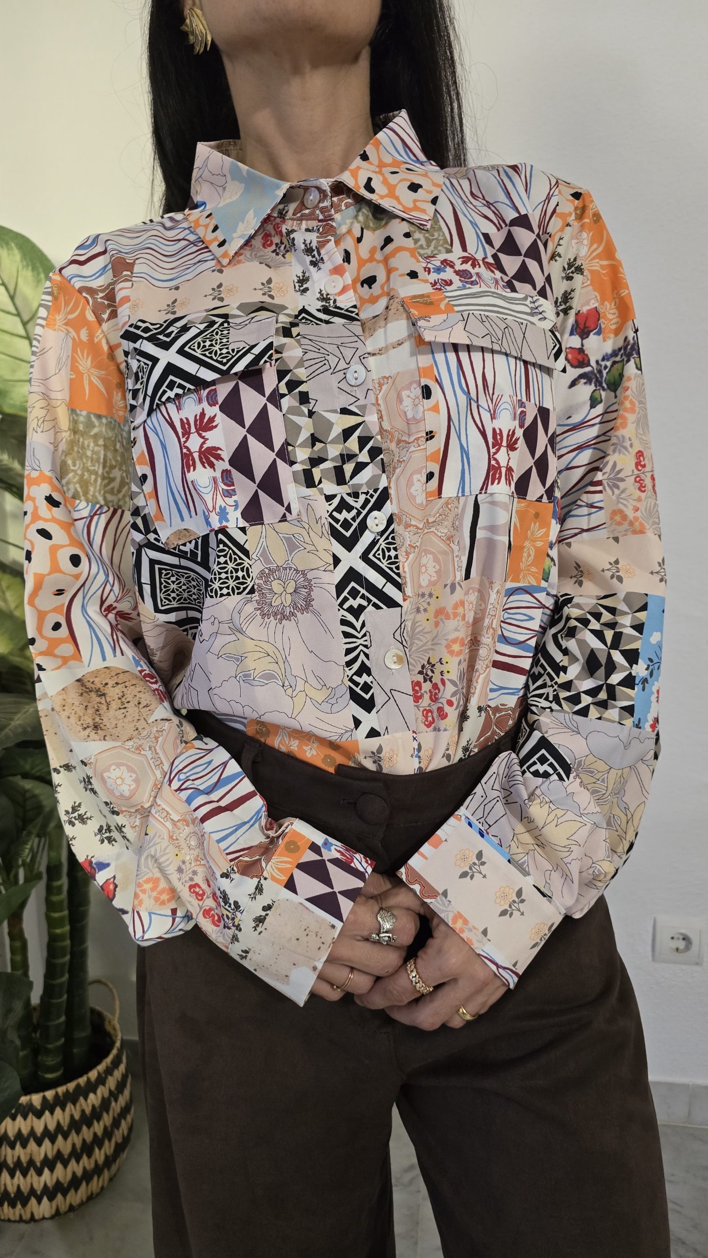 Camisa multicolor tierra manga larga mujer estampado boho - Imagen 2