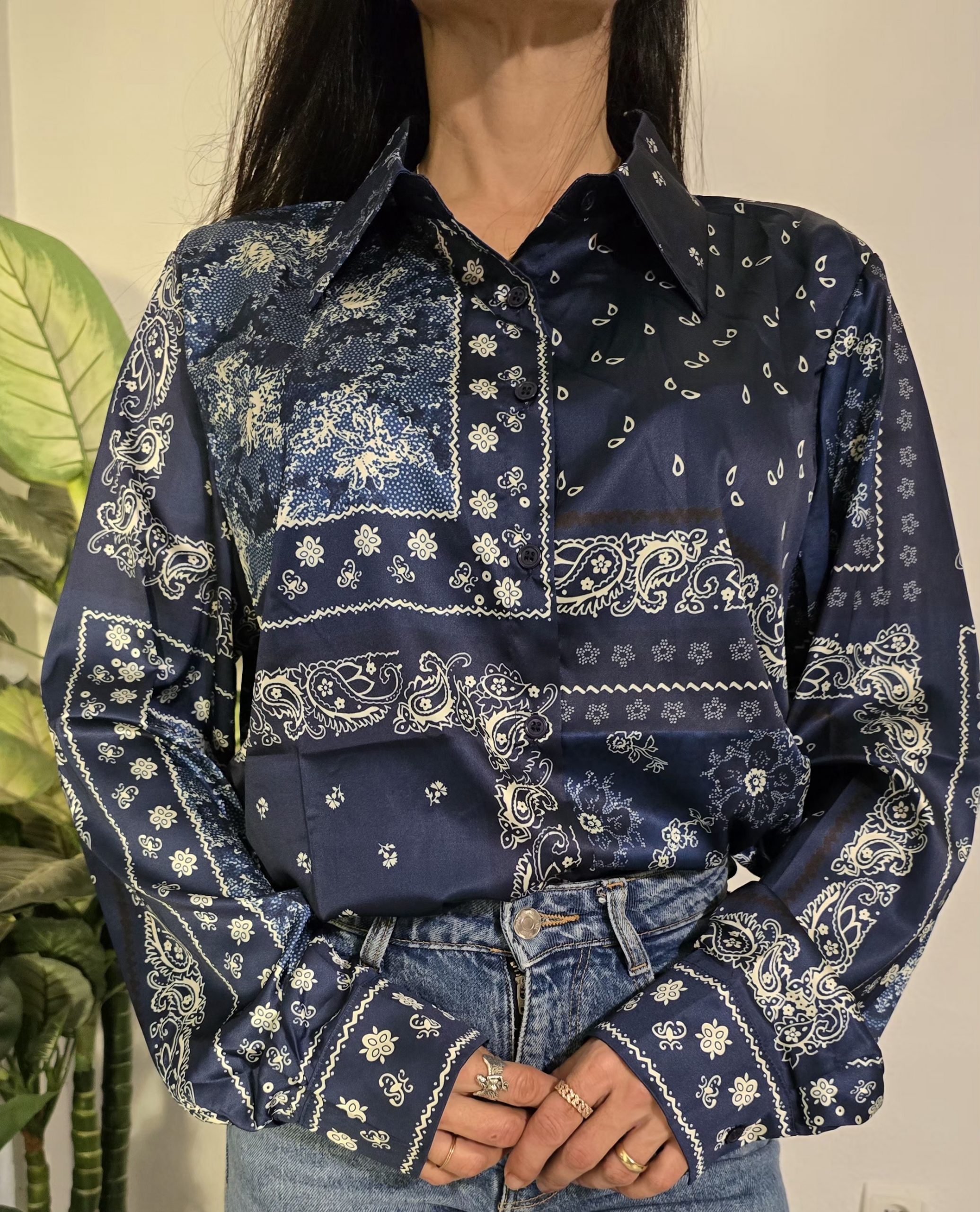Camisa azul marino manga larga mujer bandana - Imagen 2