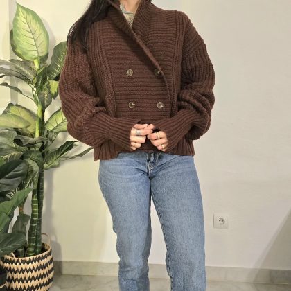 Chaqueta chocolate tejido grueso mujer