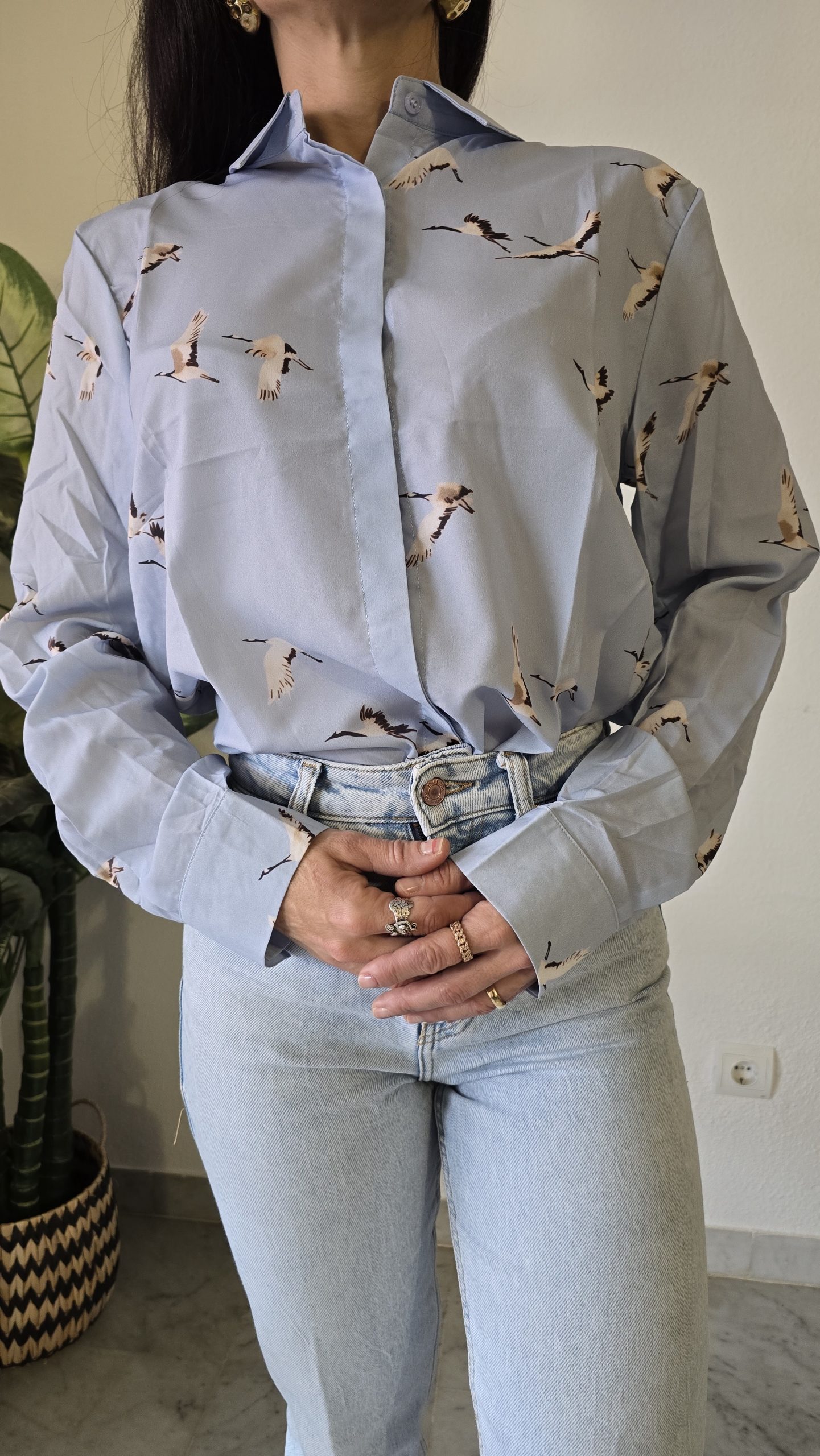 Camisa azul claro manga larga mujer grulla - Imagen 2