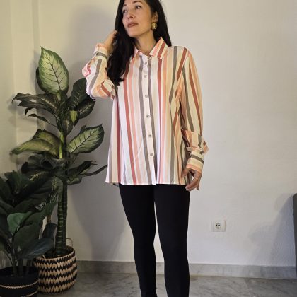 Camisa beige manga larga mujer rayas tonos tierra