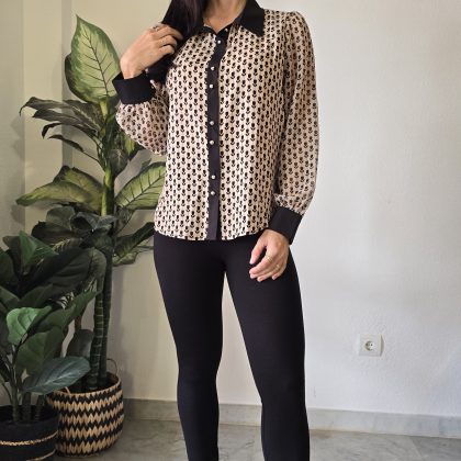 Camisa beige manga larga mujer tulipanes negros