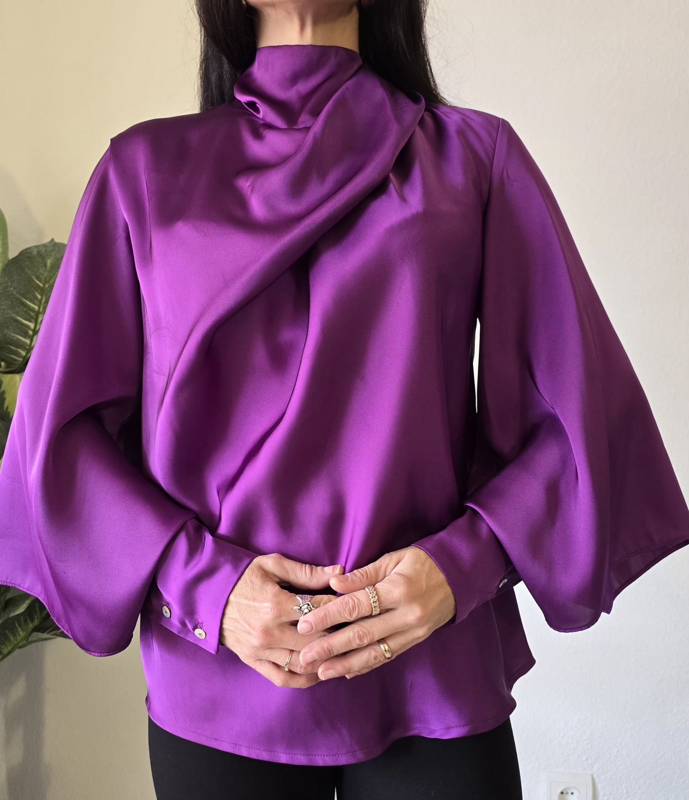 Camisa violeta lazo manga larga mujer - Imagen 3