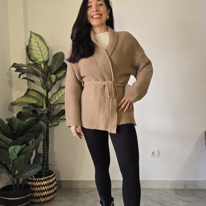 Chaqueta camel tejido grueso mujer