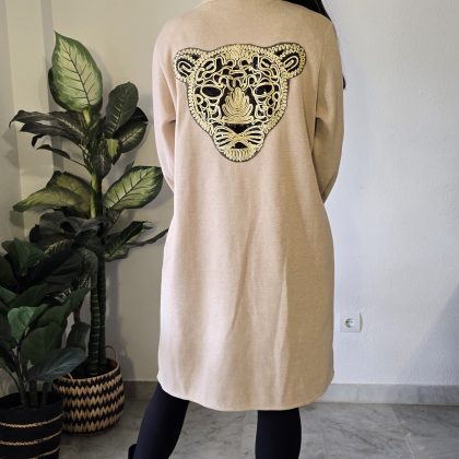 Chaqueta intervenida beige tejido suave mujer pantera