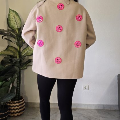Chaqueta intervenida beige mujer carita feliz