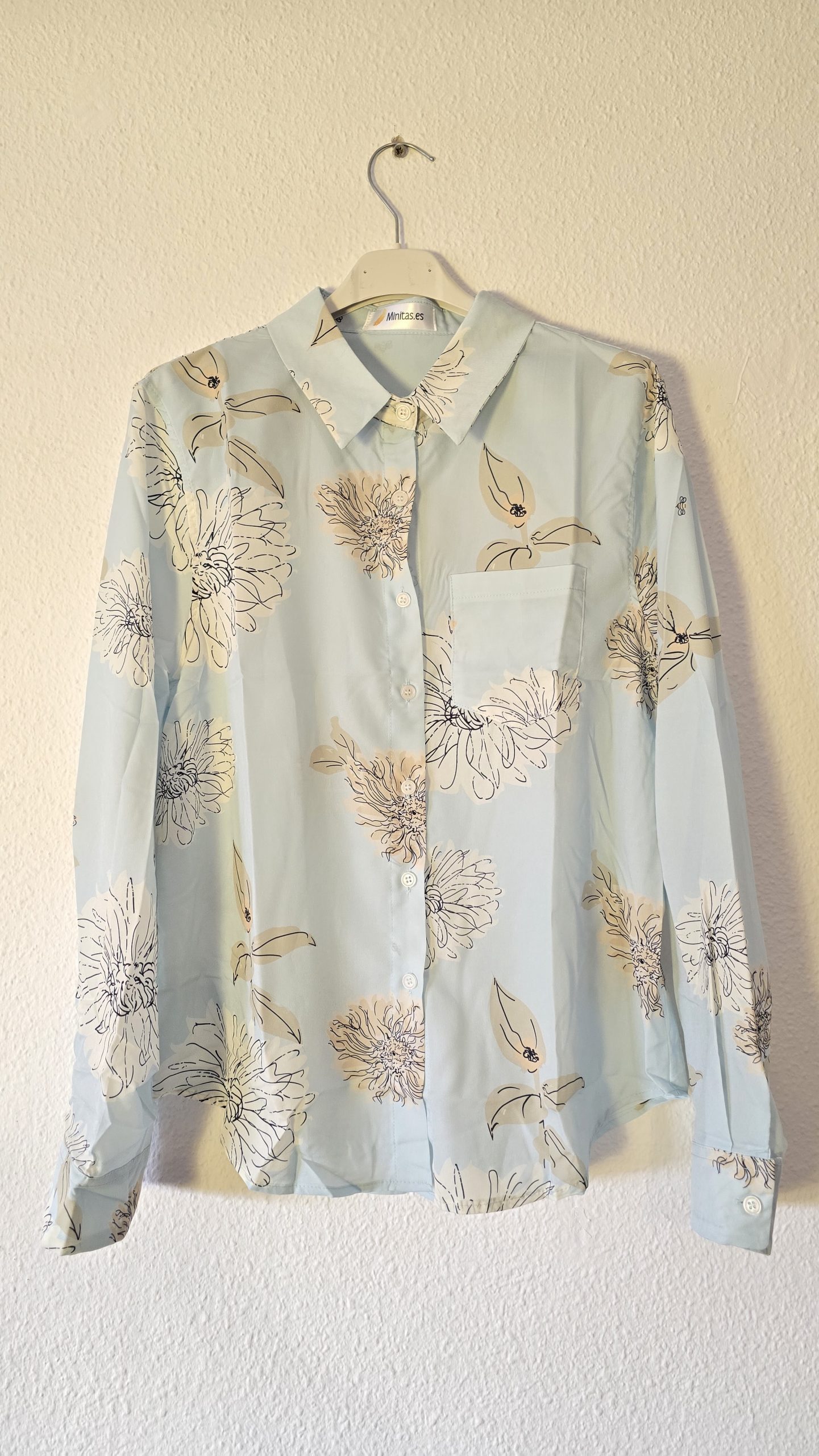 Camisa azul claro manga larga mujer flores silvestres - Imagen 4