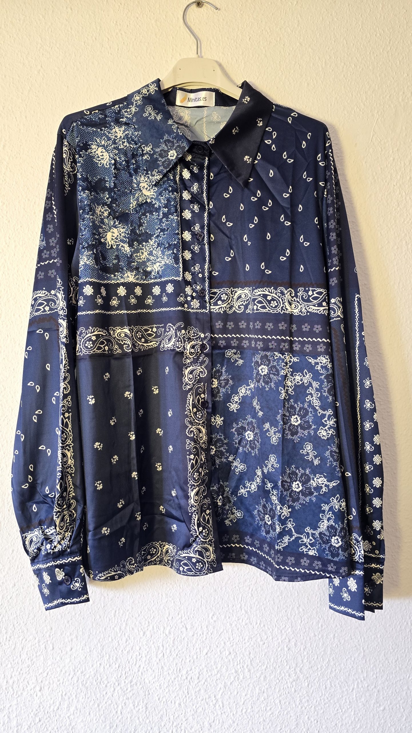 Camisa azul marino manga larga mujer bandana - Imagen 4