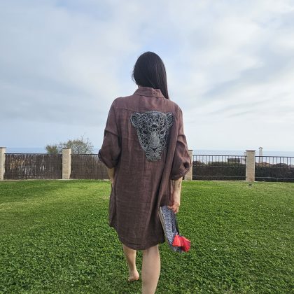 Vestido de Lino corto chocolate logo pantera negra