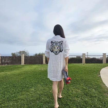 Vestido de Lino corto blanco logo tigre
