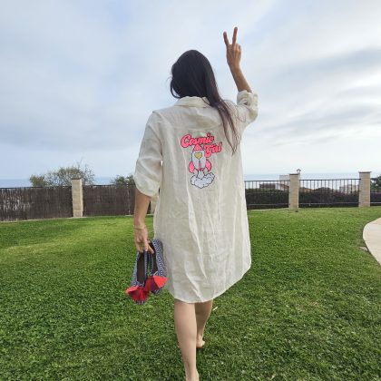 Vestido de Lino corto blanco roto logo cosmic girl