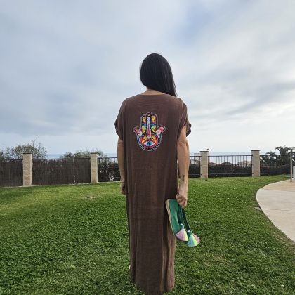 Vestido de Lino chocolate largo logo mano de Fatima