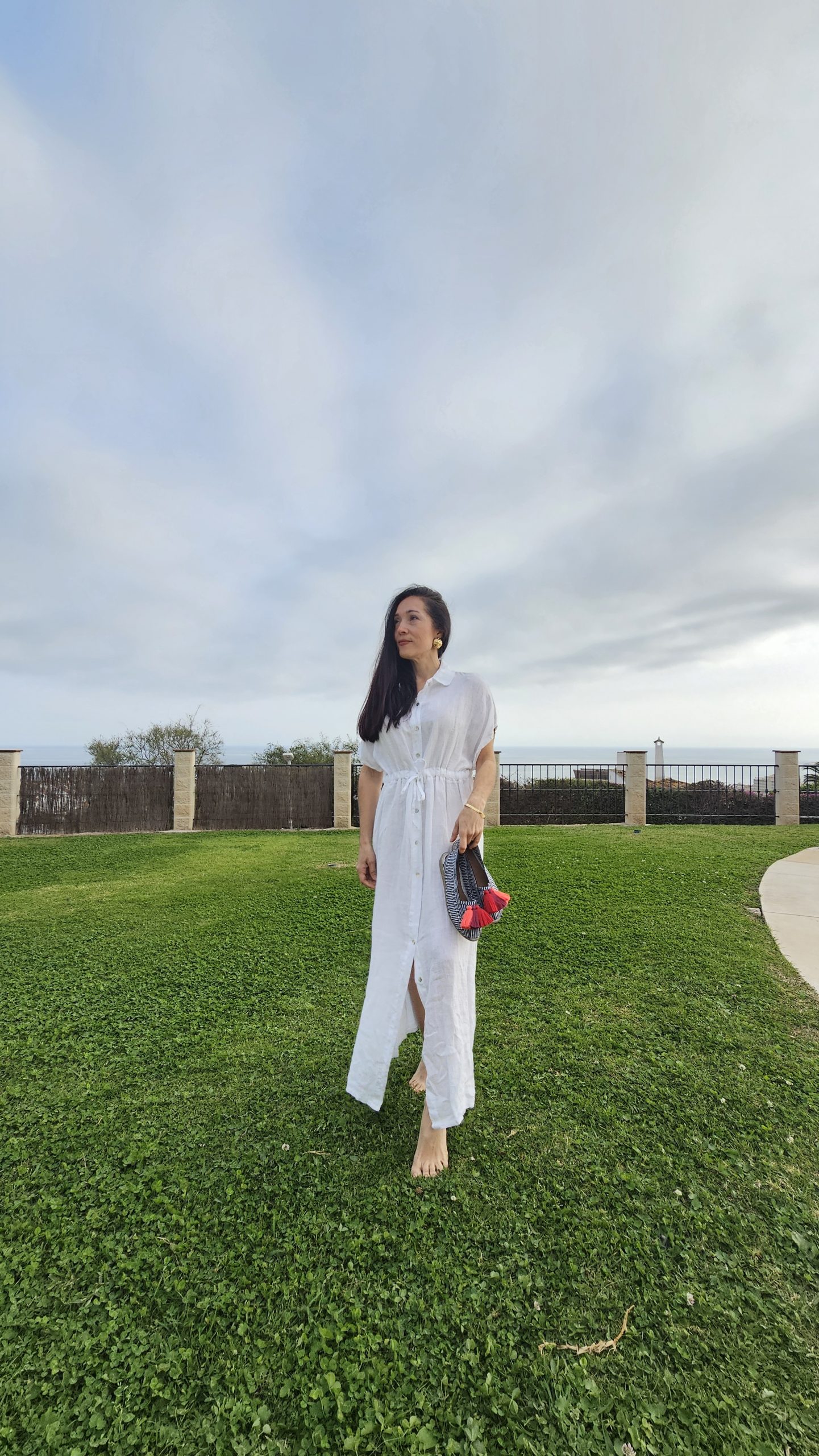 Vestido de Lino ajustable blanco logo ojo turco - Imagen 2