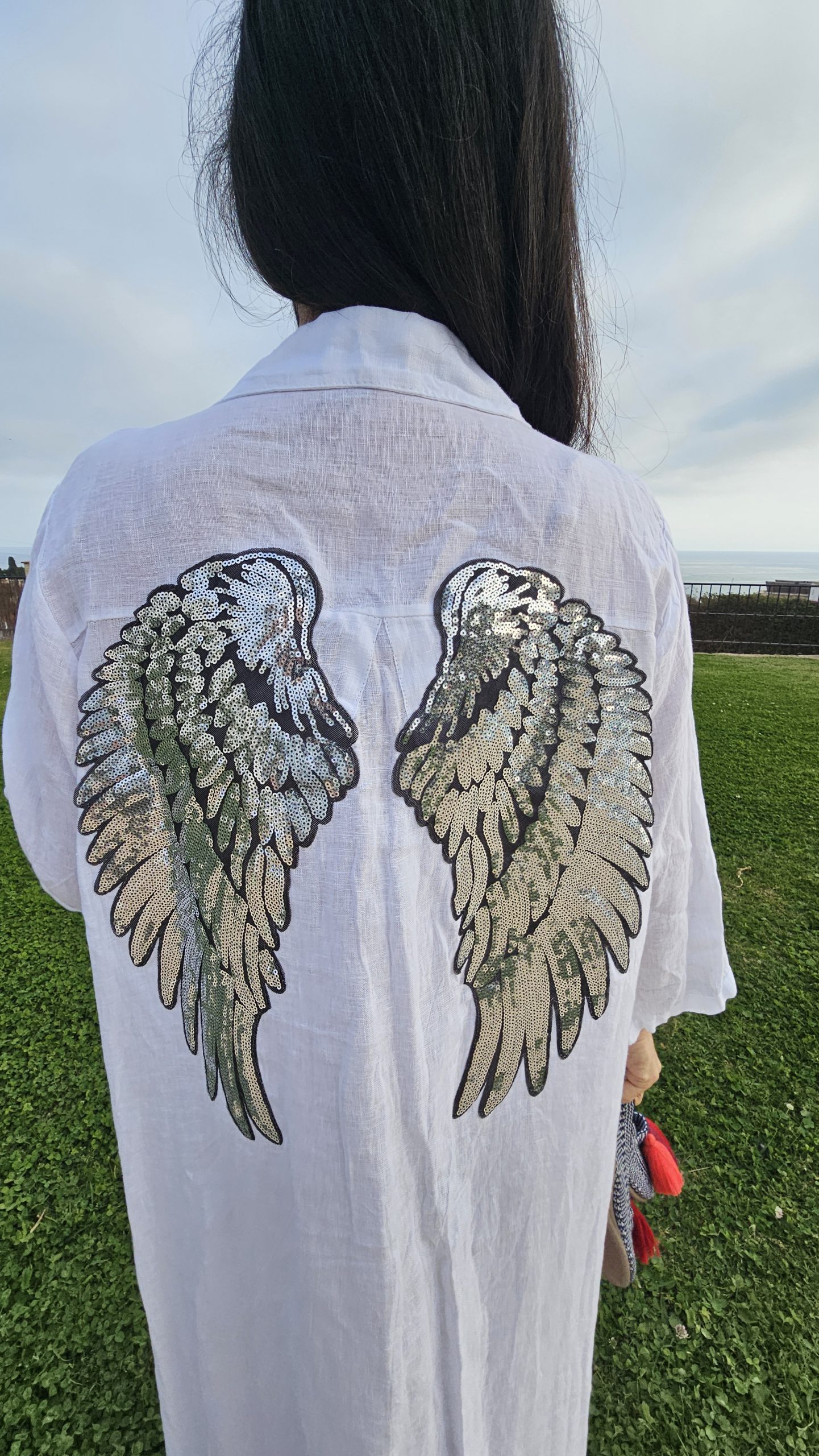 Vestido de Lino blanco logo alas plateadas - Imagen 3