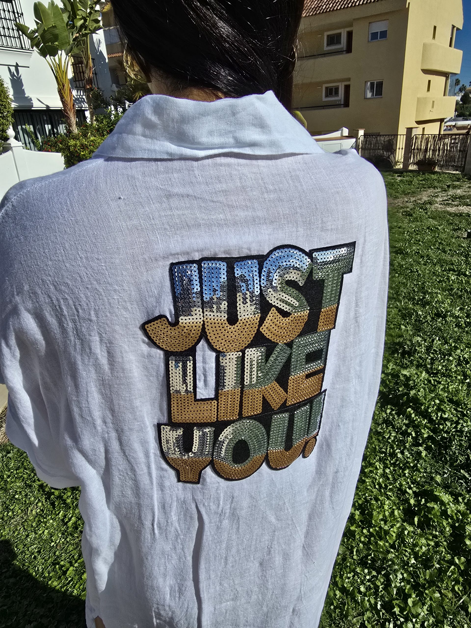 Vestido de Lino blanco logo just like you - Imagen 3