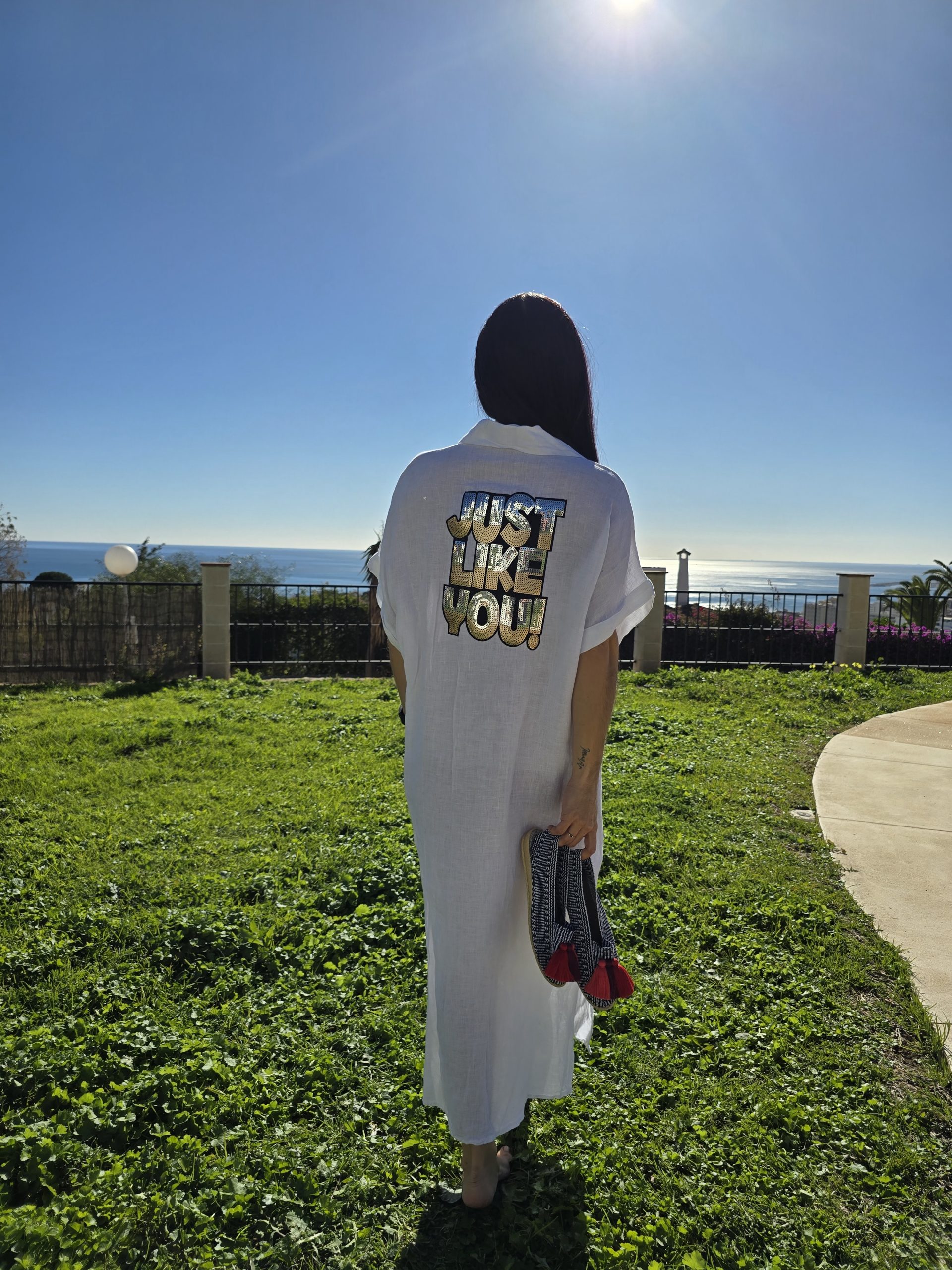 Vestido de Lino blanco logo just like you